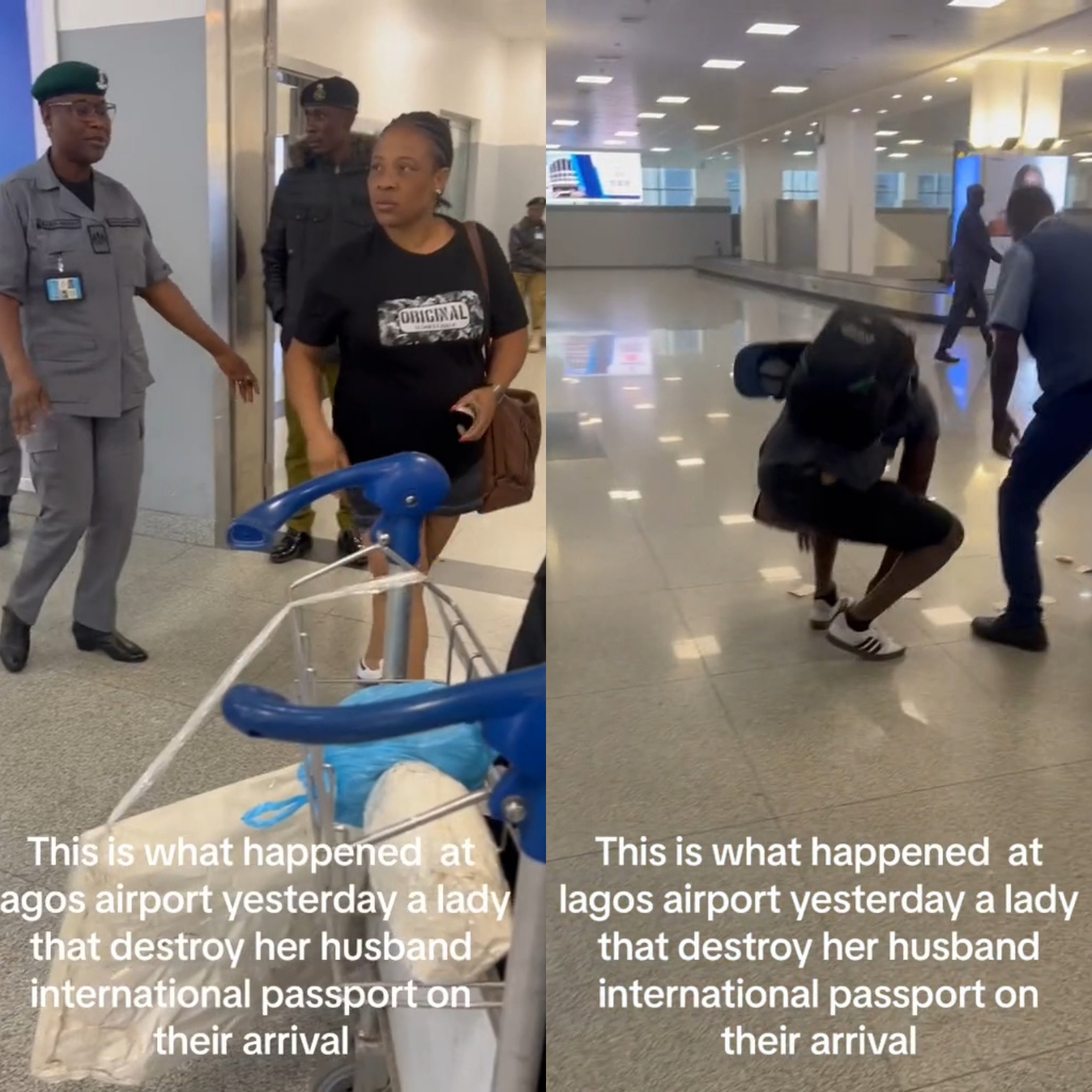 Woman tears up husband's passport at Lagos airport (video)