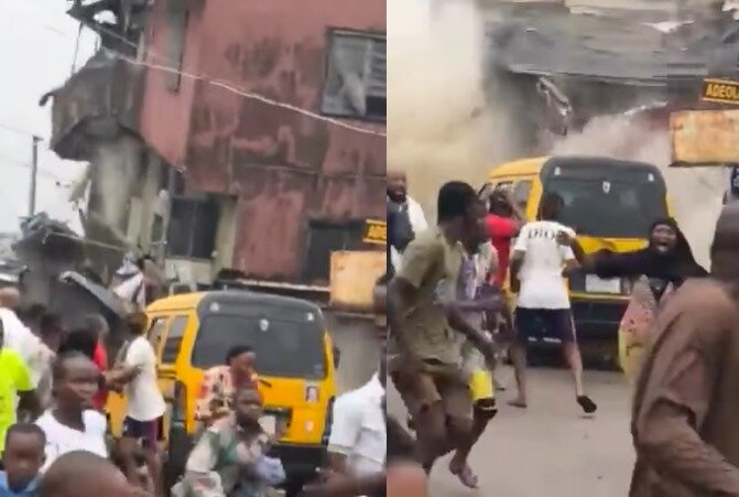 Trending video shows terrifying moment two-storey building collapsed in Lagos state