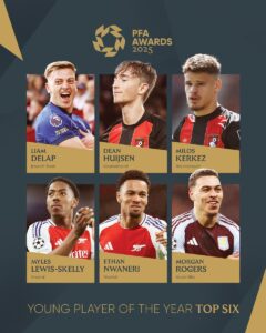 Arsenal star, Ethan Nwaneri makes 2025 PFA Young Player finalists