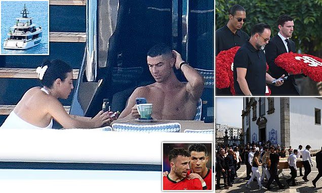 Cristiano Ronaldo holidays on a yacht in Mallorca with partner Georgina Rodriguez after missing team-mate Diogo Jota's funeral for 'personal reasons' (Photos)