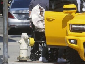 Wheelchair-bound A$AP Rocky looks frail as he's helped into car