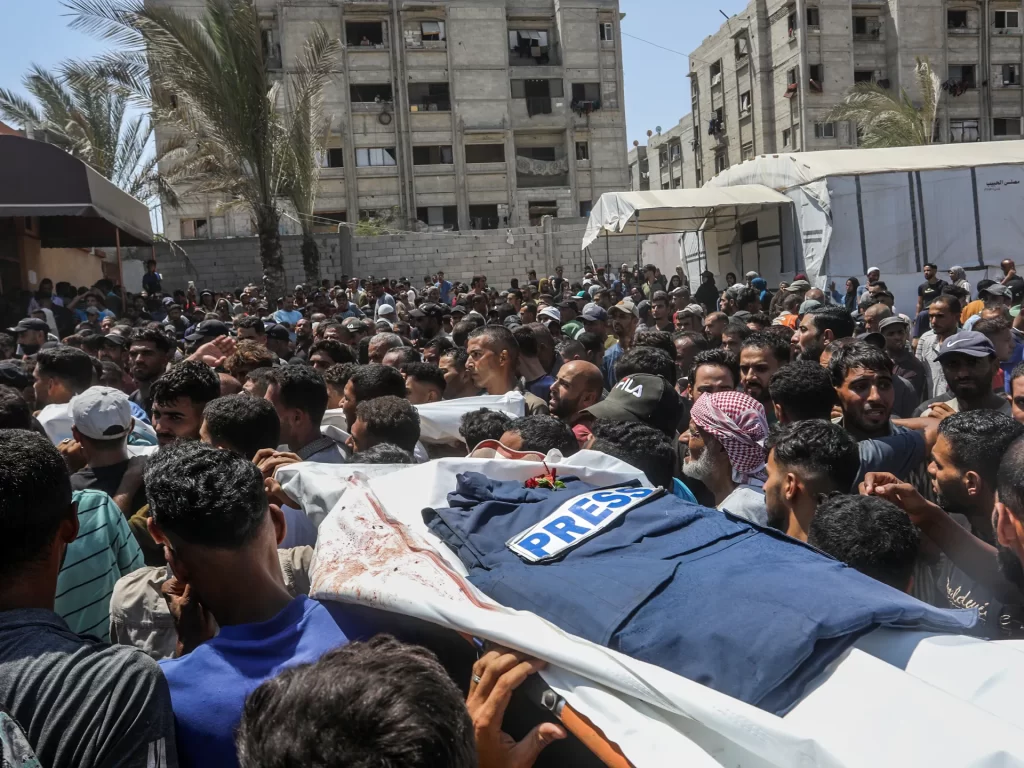 Outrage after Israel kills five journalists in ‘double-tap’ attack on Gaza hospital