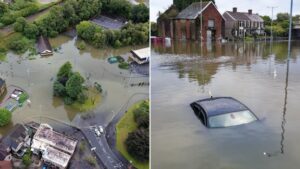 Cars submerged after heavy rain and winds sweep across UK