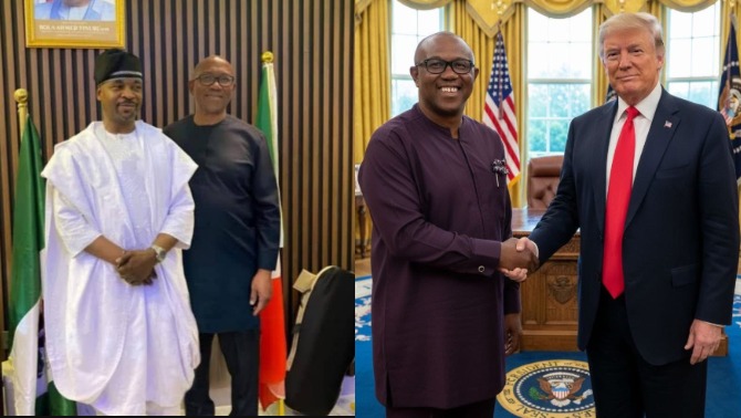Both pictures are f@ke and doctored - Peter Obi reacts to photos of him ‘meeting’ Trump and MC Oluomo