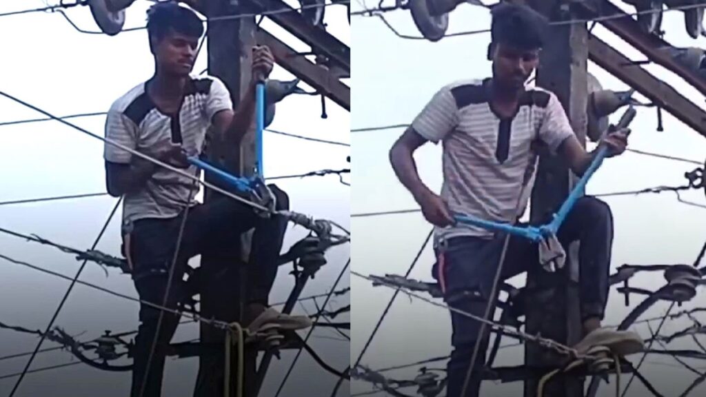 Man climbs electric pole and cuts power to entire village after girlfriend doesn't answer call (video)