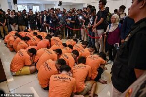 Dozens of men arrested and paraded by police for holding 'g@y s£x party' in Indonesia