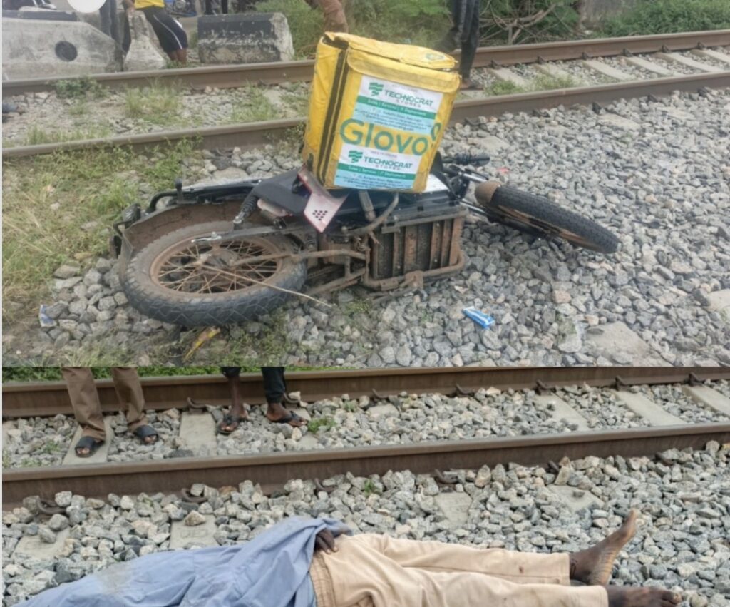 Train crushes dispatch rider to de@th in Lagos (photos)