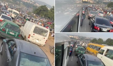 #FreeNnamdiKanu protest: Massive gridlock as security operatives mount roadblocks on Abuja roads (videos)