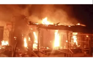 Goods destroyed as fire ravages shops in popular Alaba International market Lagos (video)