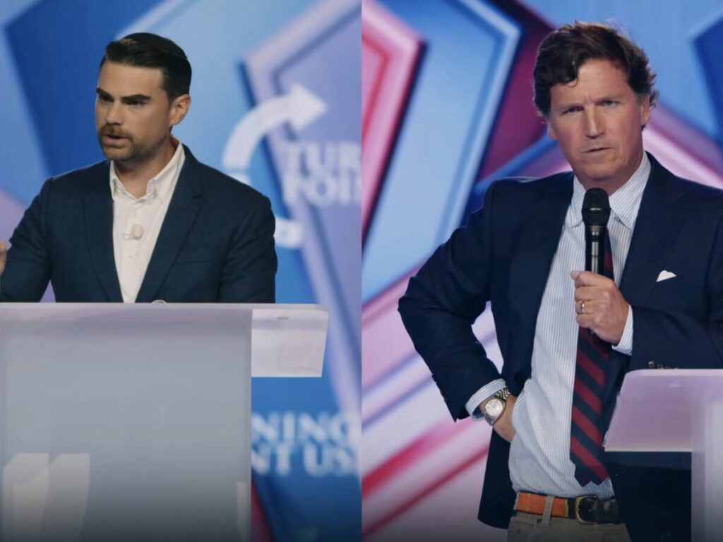 Social media influencers Tucker Carlson and Ben Shapiro clash at Turning Point USA event [videos]