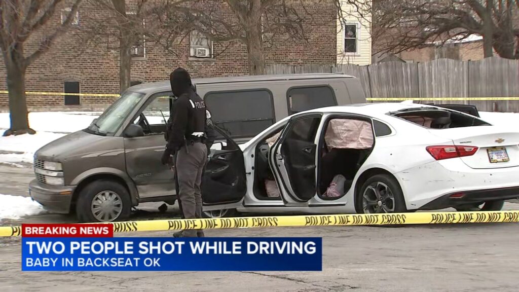 Moment Chicago couple is shot inside car with baby in back seat, suspects flee (video)